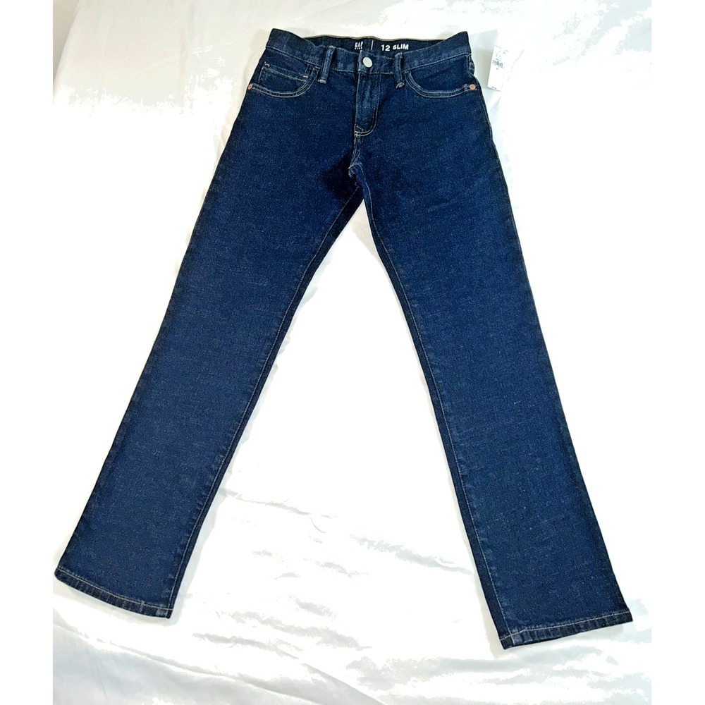 Gap Denim Jeans Girls 12 Slim NWT Straight Leg Adjustable Dark Wash MSRP $39.99